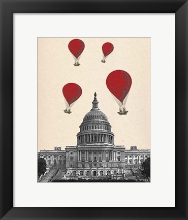 Framed US Capitol Building and Red Hot Air Balloons Print