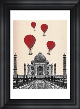Framed Taj Mahal and Red Hot Air Balloons Print