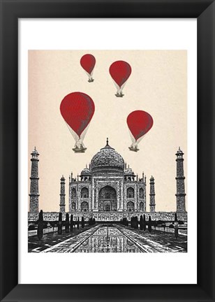 Framed Taj Mahal and Red Hot Air Balloons Print