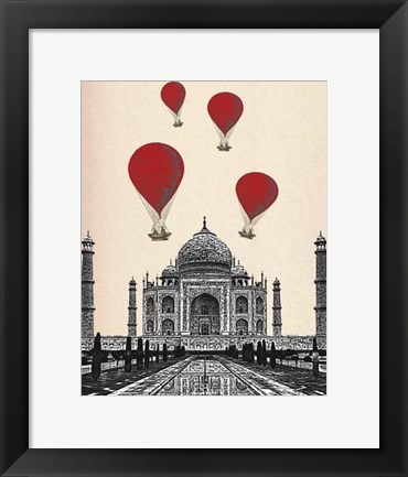 Framed Taj Mahal and Red Hot Air Balloons Print