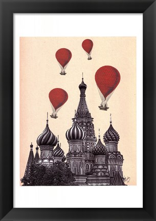 Framed St Basil&#39;s Cathedral and Red Hot Air Balloons Print