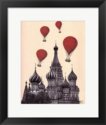 Framed St Basil&#39;s Cathedral and Red Hot Air Balloons Print