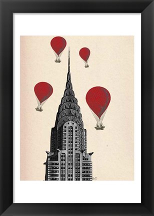 Framed Chrysler Building and Red Hot Air Balloons Print