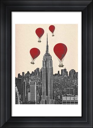 Framed Empire State Building and Red Hot Air Balloons Print