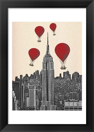 Framed Empire State Building and Red Hot Air Balloons Print