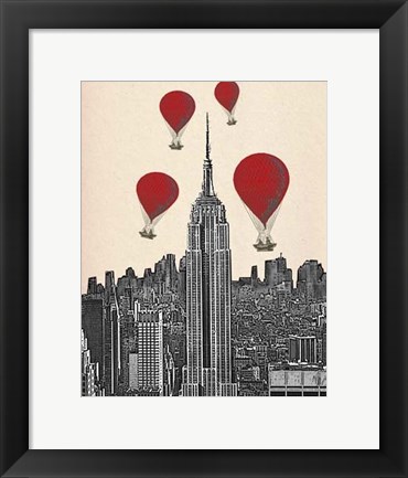 Framed Empire State Building and Red Hot Air Balloons Print