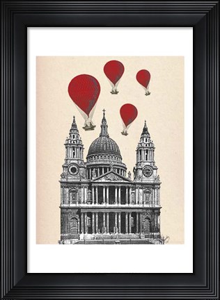 Framed St Pauls Cathedral and Red Hot Air Balloons Print