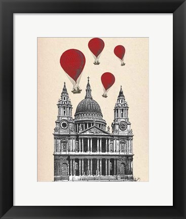 Framed St Pauls Cathedral and Red Hot Air Balloons Print