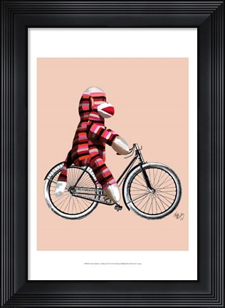 Framed Sock Monkey on Bicycle Print