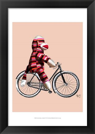 Framed Sock Monkey on Bicycle Print