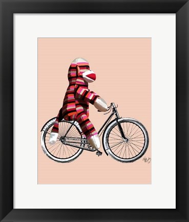 Framed Sock Monkey on Bicycle Print