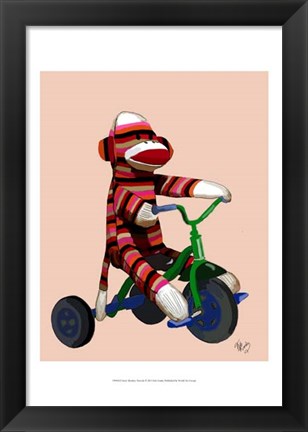 Framed Sock Monkey Tricycle Print