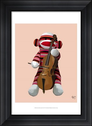 Framed Sock Monkey and Cello Print