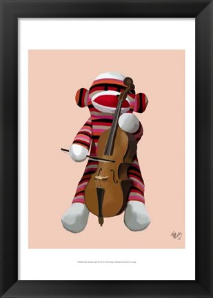 Framed Sock Monkey and Cello Print