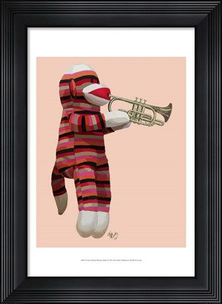 Framed Sock Monkey Playing Trumpet Print