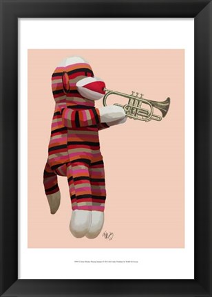 Framed Sock Monkey Playing Trumpet Print