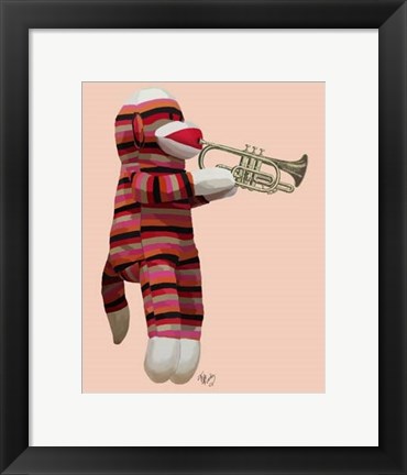 Framed Sock Monkey Playing Trumpet Print