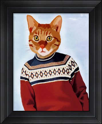 Framed Cat in Ski Sweater Print
