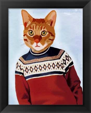 Framed Cat in Ski Sweater Print