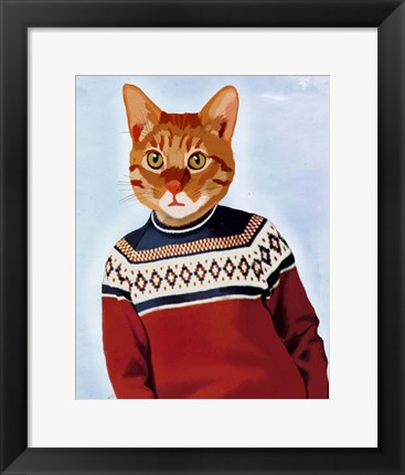 Framed Cat in Ski Sweater Print