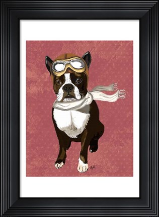 Framed Boston Terrier Flying Ace Print