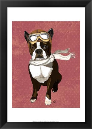 Framed Boston Terrier Flying Ace Print