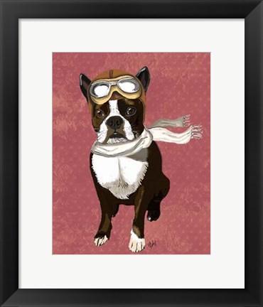 Framed Boston Terrier Flying Ace Print
