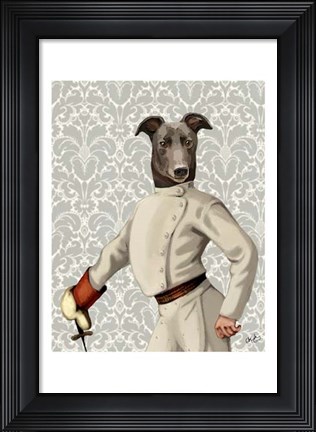 Framed Greyhound Fencer in Cream Portrait Print