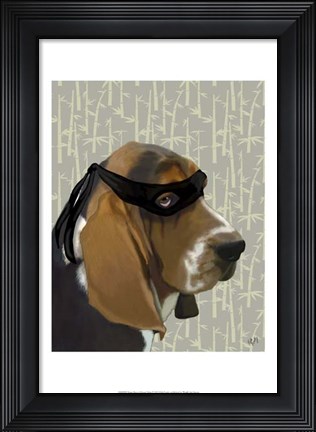 Framed Ninja Basset Hound Dog Print
