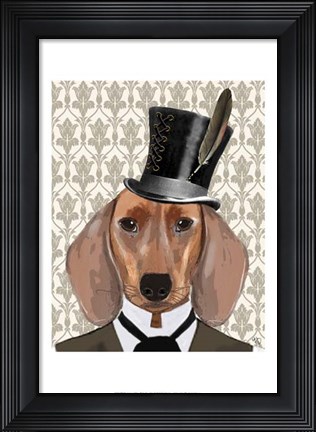 Framed Dachshund Dog With Top Hat Print