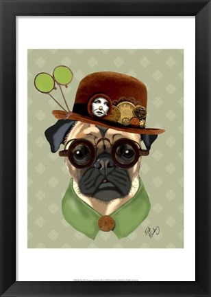 Framed Pug With Steampunk Bowler Hat Print