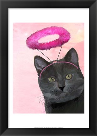 Framed Black Cat With Pink Angel Halo Print