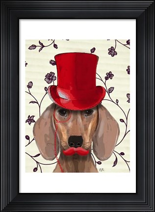 Framed Dachshund With Red Top Hat Print