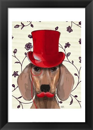 Framed Dachshund With Red Top Hat Print