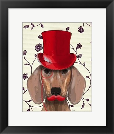 Framed Dachshund With Red Top Hat Print