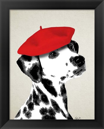 Framed Dalmatian With Red Beret Print