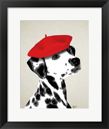 Framed Dalmatian With Red Beret Print