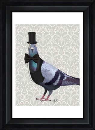 Framed Pigeon in Waistcoat and Top Hat Print