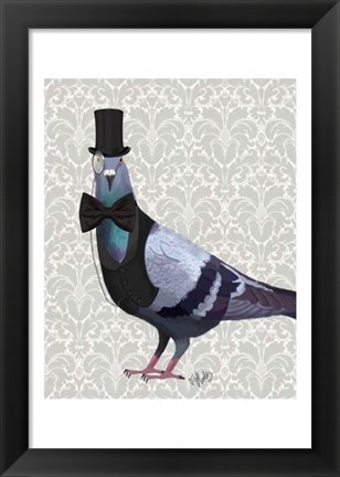 Framed Pigeon in Waistcoat and Top Hat Print