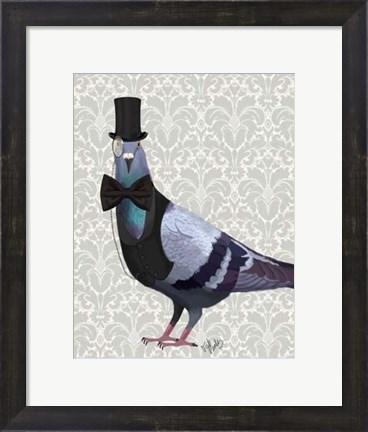 Framed Pigeon in Waistcoat and Top Hat Print