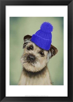 Framed Border Terrier with Blue Bobble Hat Print