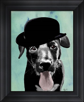 Framed Black Labrador in Bowler Hat Print