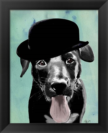 Framed Black Labrador in Bowler Hat Print