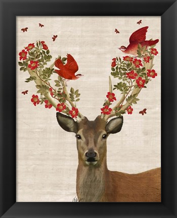 Framed Deer and Love Birds Print