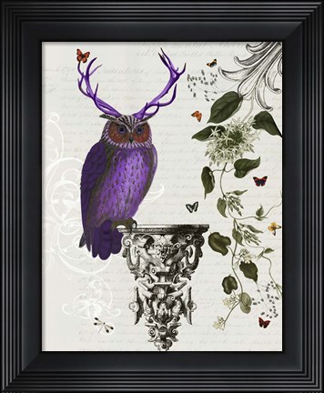 Framed Purple Owl With Antlers Print