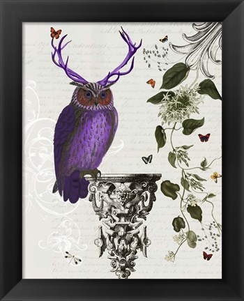 Framed Purple Owl With Antlers Print