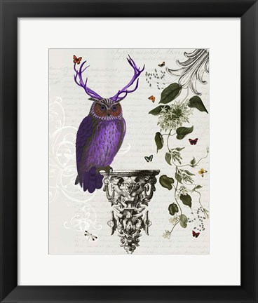 Framed Purple Owl With Antlers Print