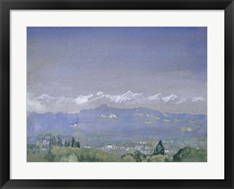 Framed Mountain Landscape with a Village in the Foreground Print