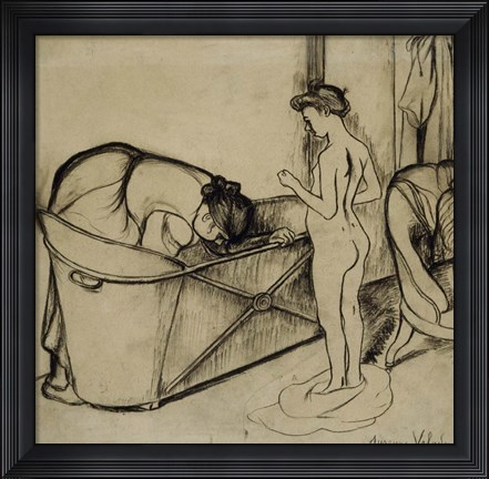 Framed Woman Cleaning a Tub and a Nude, 1908 Print