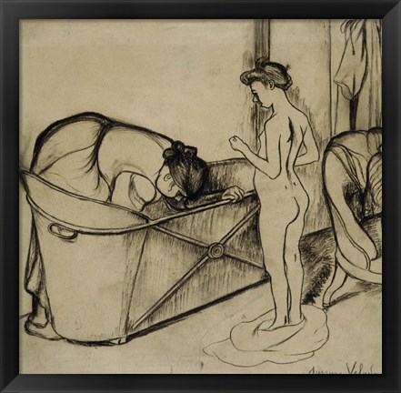 Framed Woman Cleaning a Tub and a Nude, 1908 Print